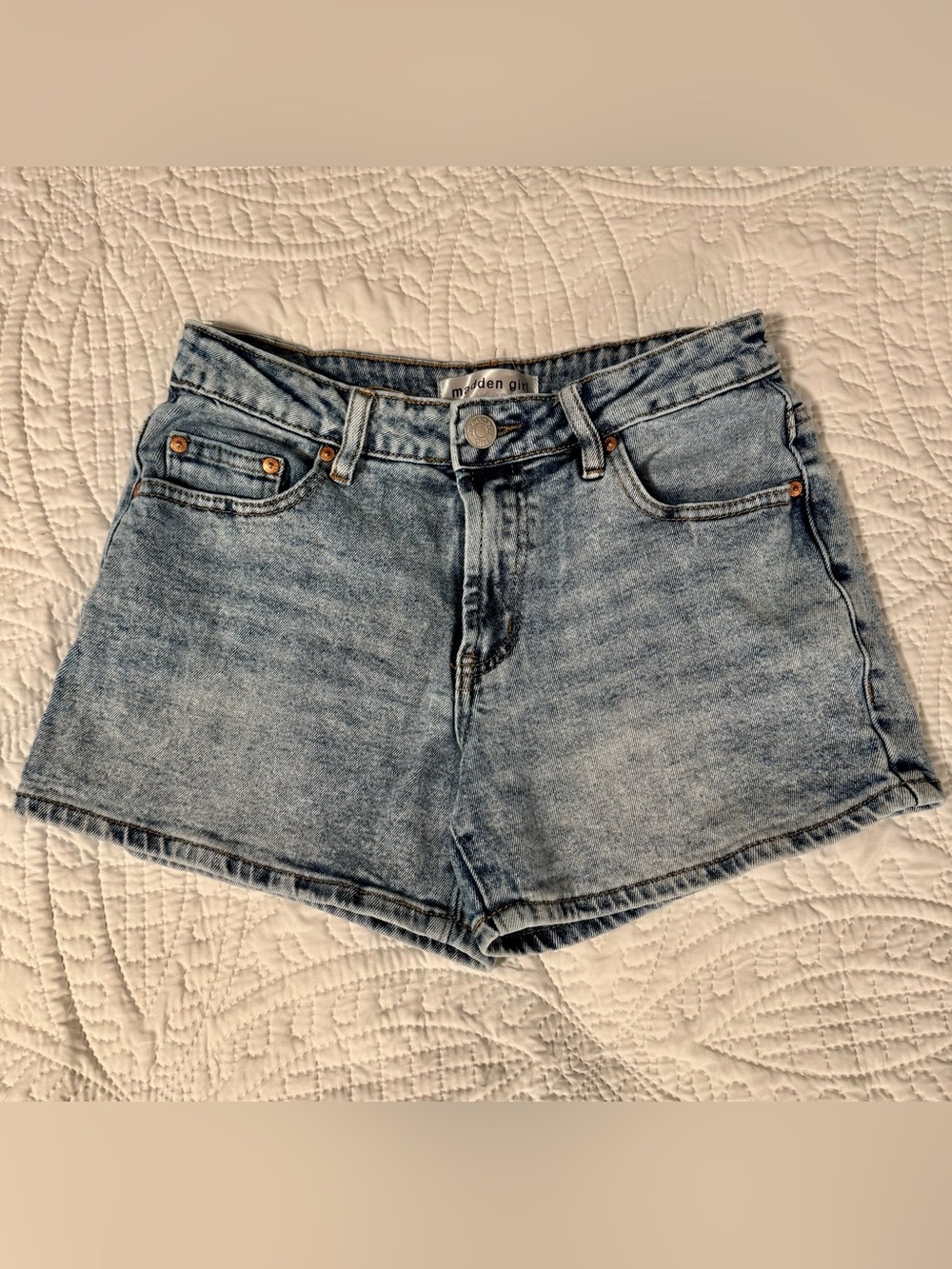 Madden Girl Light Blue Washed Denim Shorts